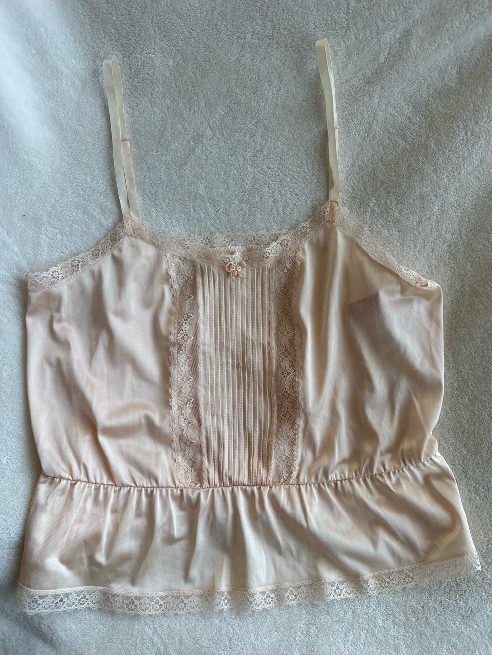 Vintage 60s JC Penny Lace Pintuck Camisole Pastel Coquette Babydoll Top
